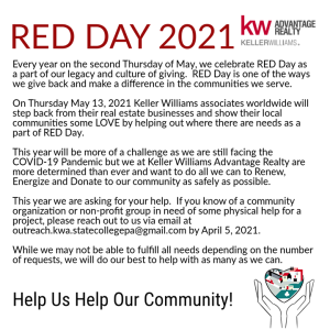 Keller Williams Realty's RED Day ❤️ is devoted to bringing communities closer together through incredible acts of service.
The current global situation isn't slowing us down; it's motivating us to be even more active in our communities. photo