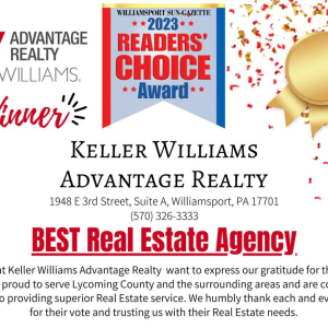A big CONGRATULATIONS is in order for our Williamsport Office! Our Keller Williams Advantage Realty - Williamsport, PA office was voted Best Real Estate Agency in the Williamsport Sun-Gazette 2023 Readers' Choice Awards!! photo