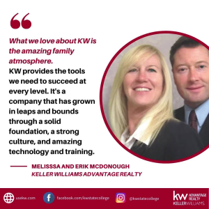 When you choose to join Keller Williams, you are joining forces with the most dynamic Real Estate Company in the World. Here's why Melissa and Erick Mcdonough of State College Real Estate Agents - Melissa McDonough Team made the move to Keller Williams Ad photo