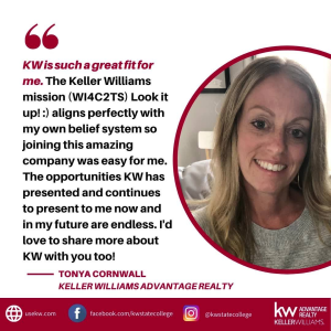 When you choose to join Keller Williams, you are joining forces with the most dynamic Real Estate Company in the World. Here's why Tonya Cornwall is part of Keller Williams Advantage Realty. photo