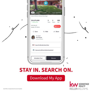 It's time to spend less time house hunting and more time house finding with the KW App. Save your favorites, schedule a tour and discuss listings with your agent all from the comfort of your couch.
Ask your KW agent of choice to download their app photo